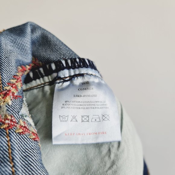 Brave Soul Blue Denim Embroidered Short Skirt UK 14 Zip Pockets - Picture 6 of 6